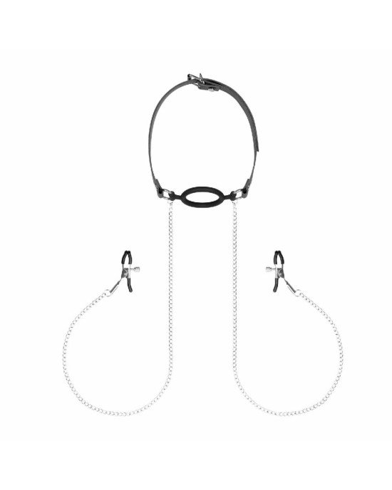 Затискачі для сосків з кляпом Bedroom Fantasies Nipple Clamps & Silicone Gag Ring