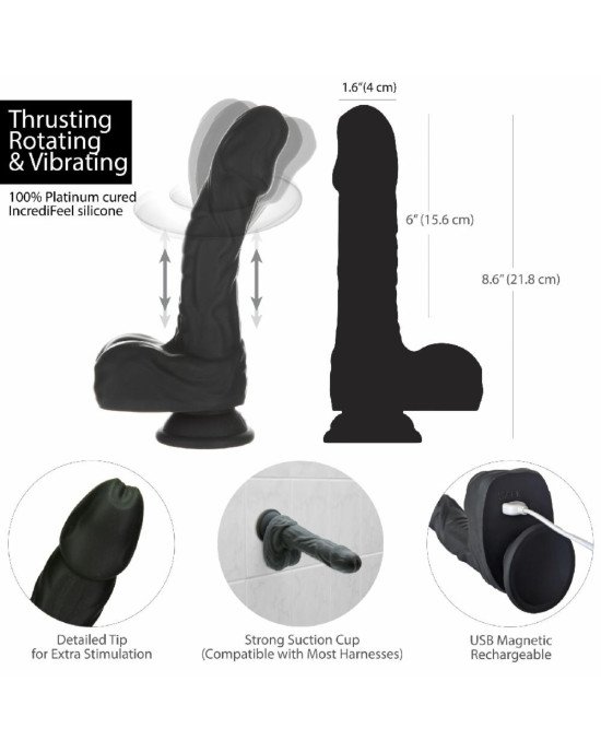 Фалоімітатор Naked Addiction – 8.6” Silicone Rotating & Thrusting Vibrating Dildo with Remote Black Фалоімітатор Naked Addiction – 8.6” Silicone Rotating & Thrusting Vibrating Dildo with Remote Black