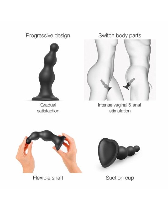 Насадка для страпона Strap-On-Me Dildo Plug Beads Black S