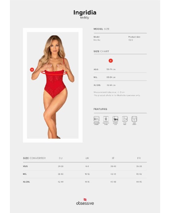 Боді Obsessive Ingridia crotchless teddy XS/S Боді Obsessive Ingridia crotchless teddy XS/S