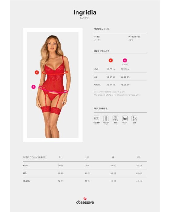 Корсет Obsessive Ingridia corset & thong XL/2XL