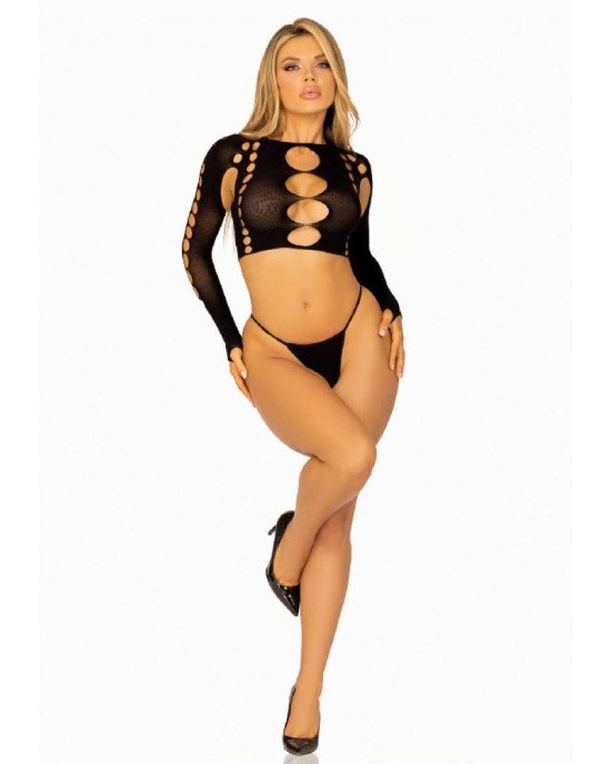 Комплект Leg Avenue Long sleeve crop top & string Black One Size