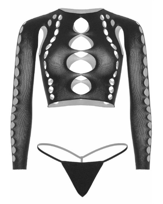 Комплект Leg Avenue Long sleeve crop top & string Black One Size