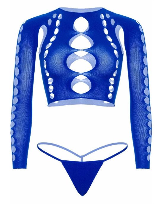 Комплект Leg Avenue Long sleeve crop top & string Royal Blue One Size