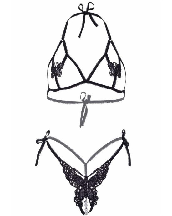Комплект Leg Avenue Open cup bra and pearl panty Black Комплект Leg Avenue Open cup bra and pearl panty Black