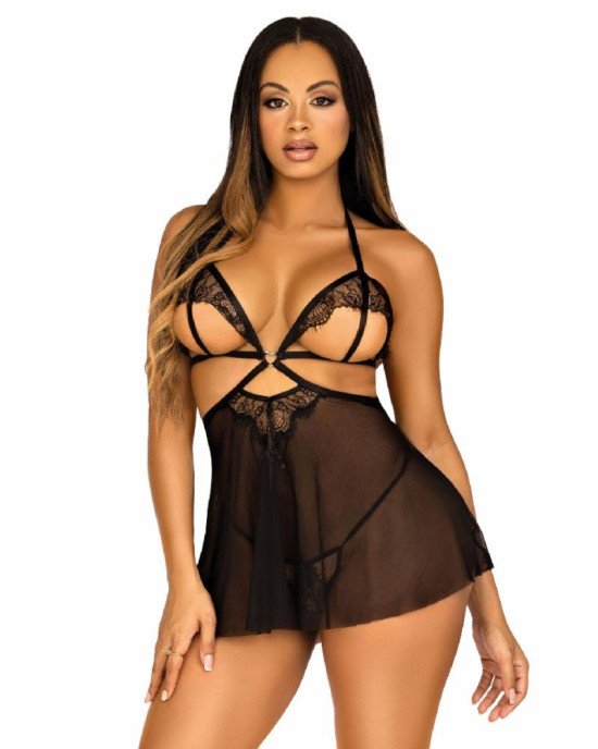Пеньюар Leg Avenue Lace and mesh babydoll & panty Black L Пеньюар Leg Avenue Lace and mesh babydoll & panty Black L