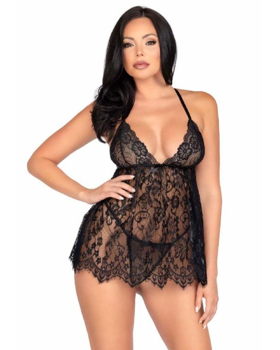 Пеньюар Leg Avenue Floral lace babydoll & string Black L Пеньюар Leg Avenue Floral lace babydoll & string Black L