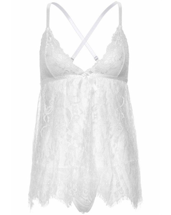 Пеньюар Leg Avenue Floral lace babydoll & string White S Пеньюар Leg Avenue Floral lace babydoll & string White S