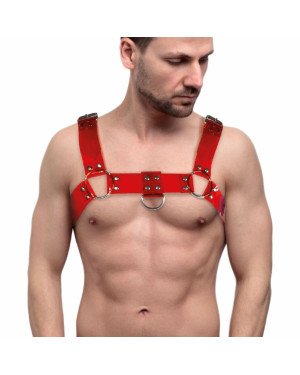 Чоловіча портупея на груди Feral Feelings - Bulldog Harness Red Trasparent