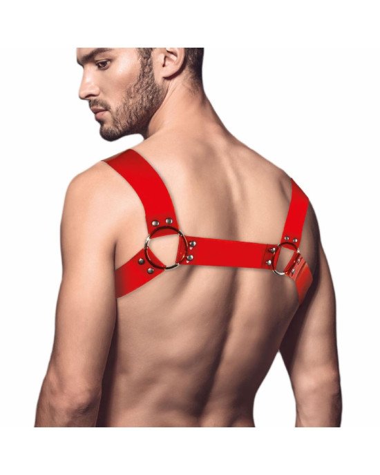 Чоловіча портупея на груди Feral Feelings - Bulldog Harness Red Trasparent Чоловіча портупея на груди Feral Feelings - Bulldog Harness Red Trasparent