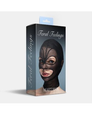 Маска серце сітка з відкритим ротом та очима Feral Feelings - Hearts Mask Black/Black