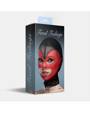 Маска серце сітка з відкритим ротом та очима Feral Feelings - Hearts Mask Black/Red