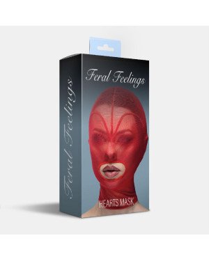 Маска серце сітка з відкритим ротом Feral Feelings - Hearts Mask Red/Red