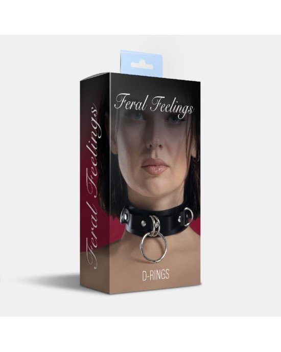 Нашийник для фіксації з натуральної шкіри Feral Feelings - D-Rings Black