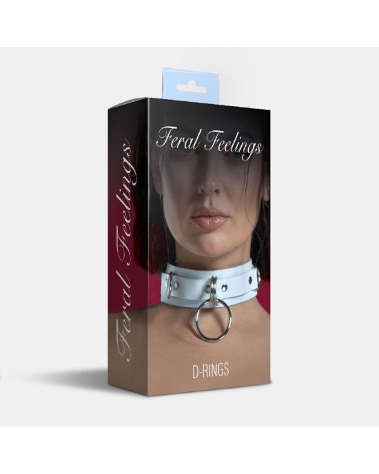 Нашийник для фіксації з натуральної шкіри Feral Feelings - D-Rings White Нашийник для фіксації з натуральної шкіри Feral Feelings - D-Rings White