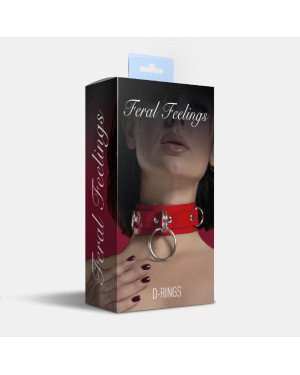 Нашийник для фіксації з натуральної шкіри Feral Feelings - D-Rings Red Нашийник для фіксації з натуральної шкіри Feral Feelings - D-Rings Red
