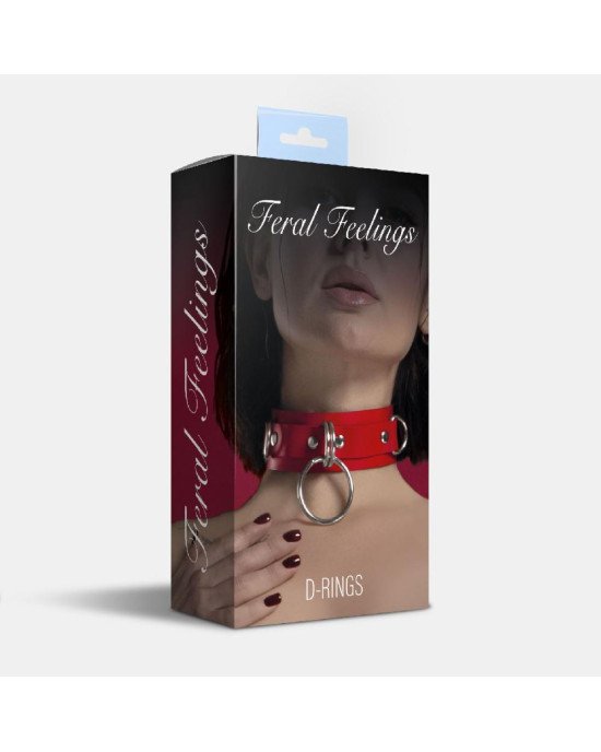 Нашийник для фіксації з натуральної шкіри Feral Feelings - D-Rings Red