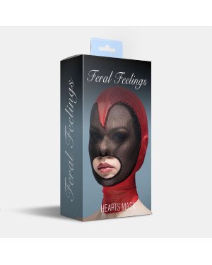 Маска серце сітка з відкритим ротом Feral Feelings - Hearts Mask Red/Black