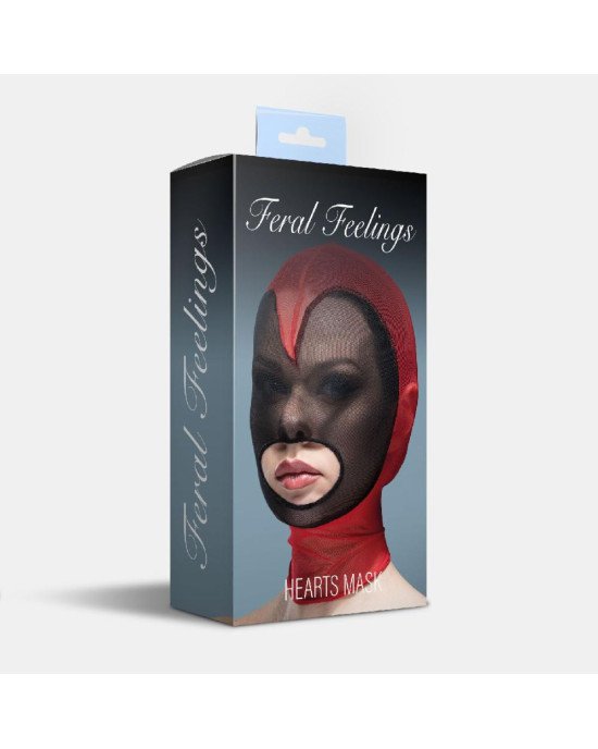 Маска серце сітка з відкритим ротом Feral Feelings - Hearts Mask Red/Black Маска серце сітка з відкритим ротом Feral Feelings - Hearts Mask Red/Black