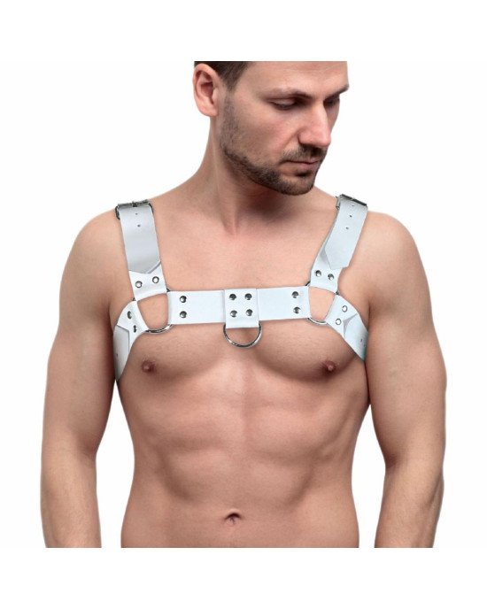 Чоловіча портупея на груди з натуральної шкіри Feral Feelings - Bulldog Harness White Чоловіча портупея на груди з натуральної шкіри Feral Feelings - Bulldog Harness White