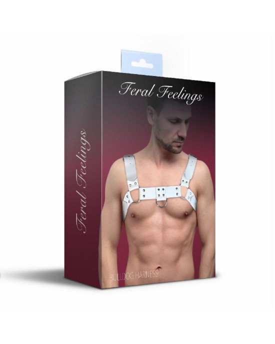 Чоловіча портупея на груди з натуральної шкіри Feral Feelings - Bulldog Harness White Чоловіча портупея на груди з натуральної шкіри Feral Feelings - Bulldog Harness White