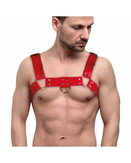 Чоловіча портупея на груди з натуральної шкіри Feral Feelings - Bulldog Harness Red