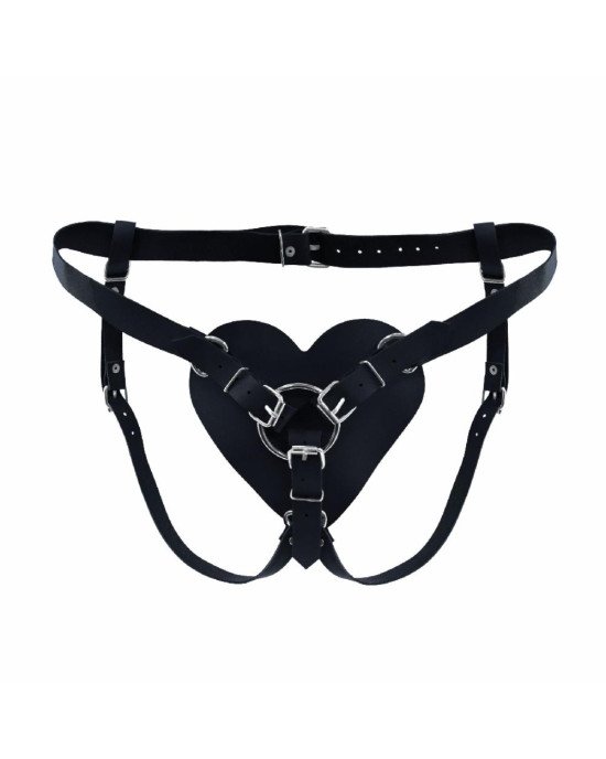 Трусики Серце для страпону з натуральної шкіри Feral Feelings - Hearts Strap-on Belt Black