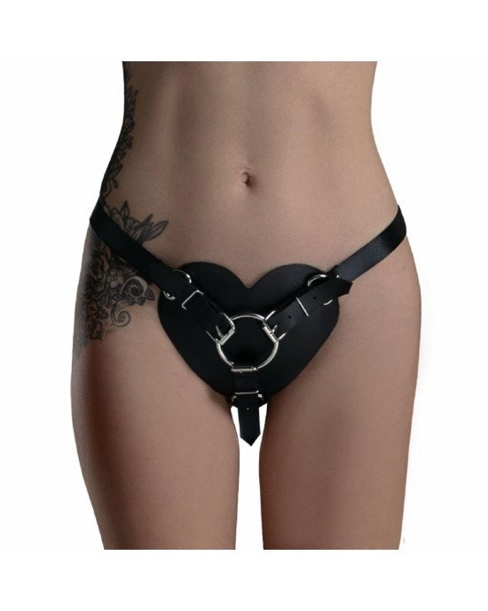 Трусики Серце для страпону з натуральної шкіри Feral Feelings - Hearts Strap-on Belt Black