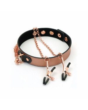 Нашийник із затискачами для сосків Liebe Seele Rose Gold Memory Collar with Nipple Clamps