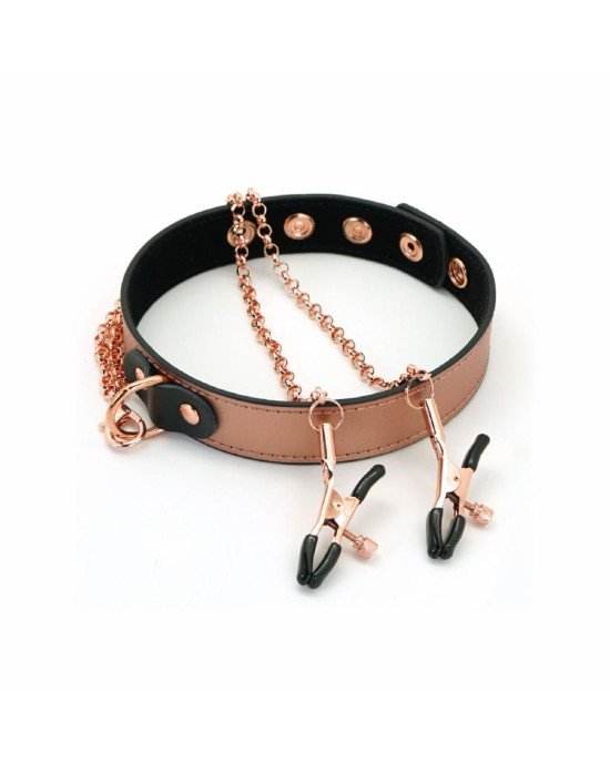 Нашийник із затискачами для сосків Liebe Seele Rose Gold Memory Collar with Nipple Clamps Нашийник із затискачами для сосків Liebe Seele Rose Gold Memory Collar with Nipple Clamps