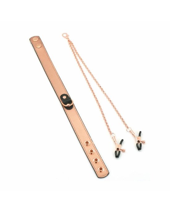Нашийник із затискачами для сосків Liebe Seele Rose Gold Memory Collar with Nipple Clamps Нашийник із затискачами для сосків Liebe Seele Rose Gold Memory Collar with Nipple Clamps
