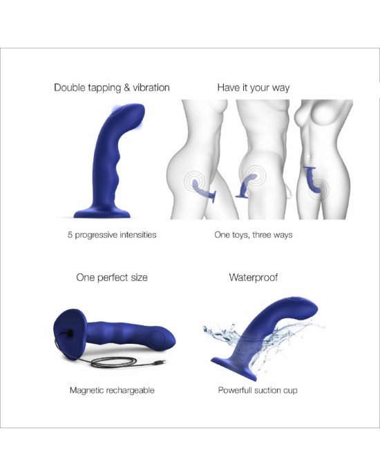 Насадка для страпона з подвійною точковою пульсацією Strap-On-Me TAPPING DILDO WAVE - NIGHT BLUE Насадка для страпона з подвійною точковою пульсацією Strap-On-Me TAPPING DILDO WAVE - NIGHT BLUE