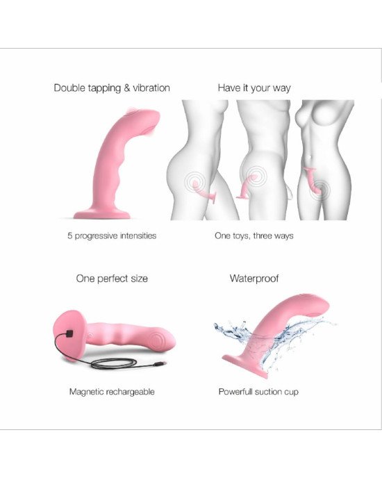 Насадка для страпону з подвійною точковою пульсацією Strap-On-Me TAPPING DILDO WAVE - CORAL PINK