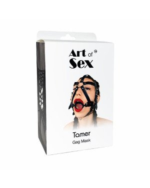 Кляп-маска з силіконовим кільцем Art of Sex - Tamer, Натуральна шкіра, колір Чорний Кляп-маска з силіконовим кільцем Art of Sex - Tamer, Натуральна шкіра, колір Чорний