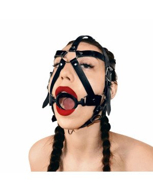 Кляп-маска з силіконовим кільцем Art of Sex - Tamer, Натуральна шкіра, колір Чорний