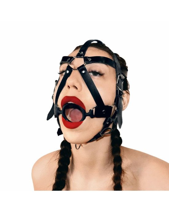 Кляп-маска з силіконовим кільцем Art of Sex - Tamer, Натуральна шкіра, колір Чорний Кляп-маска з силіконовим кільцем Art of Sex - Tamer, Натуральна шкіра, колір Чорний