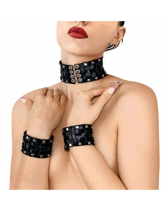 Шкіряний чокер з манжетами Art of Sex - Leather Chezarro Шкіряний чокер з манжетами Art of Sex - Leather Chezarro