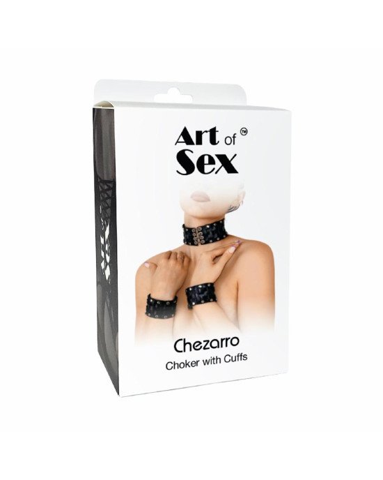 Шкіряний чокер з манжетами Art of Sex - Leather Chezarro Шкіряний чокер з манжетами Art of Sex - Leather Chezarro