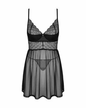 Пеньюар і трусики Obsessive Chemeris babydoll & thong XS/S