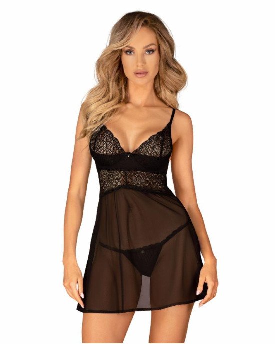 Пеньюар і трусики Obsessive Chemeris babydoll & thong M/L Пеньюар і трусики Obsessive Chemeris babydoll & thong M/L