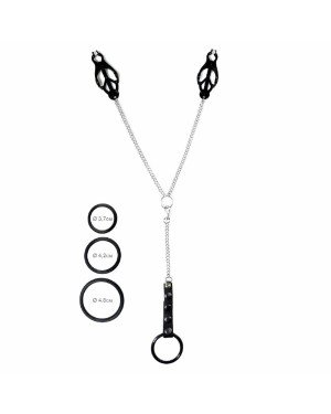 Затискач для сосків Art of Sex - Nipple Clamps for Men Black clover з ерекційними кільцями