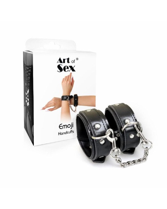 Наручники із екошкіри Art of Sex - Handcuffs Emoji, колір чорний Наручники із екошкіри Art of Sex - Handcuffs Emoji, колір чорний
