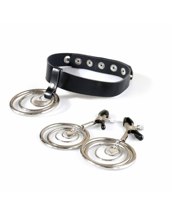 Набір чокер + затискачі Art of Sex - Choker and Nipple clamps Triada, колір чорний Набір чокер + затискачі Art of Sex - Choker and Nipple clamps Triada, колір чорний
