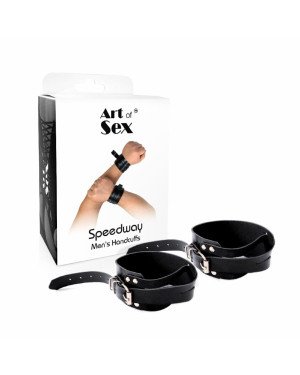 Чоловічі шкіряні наручники Art of Sex - Man Handcuffs Speedway L-2XL, колір чорний