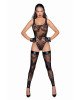 Боді Noir Handmade F242 Tulle body with patterned flock embroidery - M Боді Noir Handmade F242 Tulle body with patterned flock embroidery - M