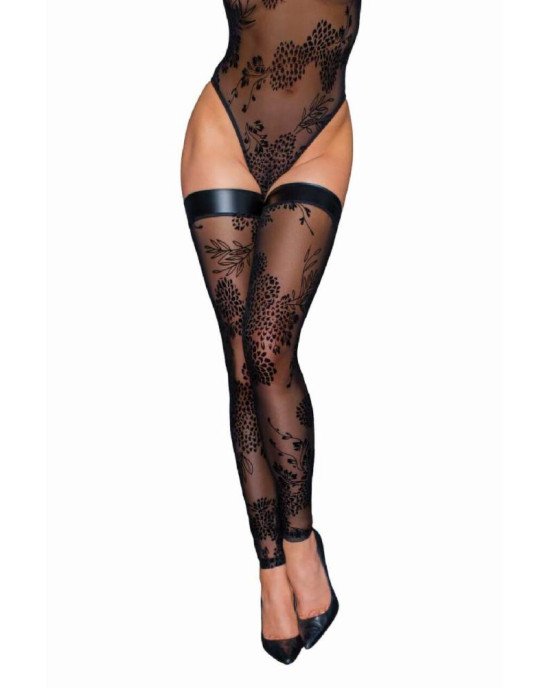 Панчохи Noir Handmade F243 Tulle stockings with patterned flock embroidery - S Панчохи Noir Handmade F243 Tulle stockings with patterned flock embroidery - S