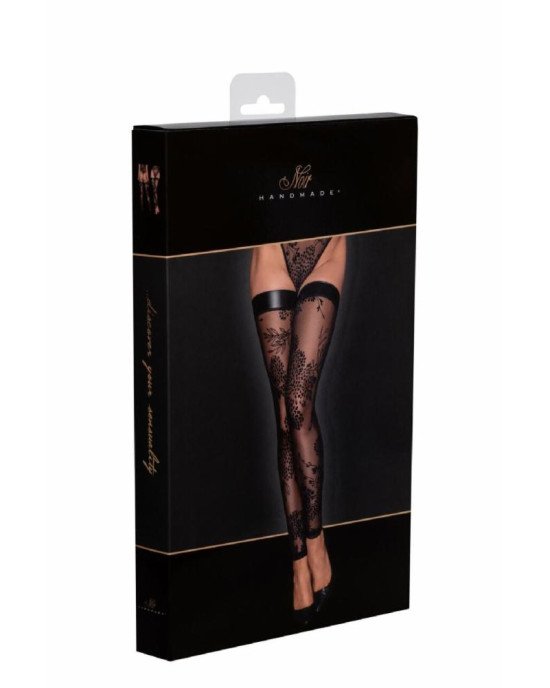 Панчохи Noir Handmade F243 Tulle stockings with patterned flock embroidery - S Панчохи Noir Handmade F243 Tulle stockings with patterned flock embroidery - S