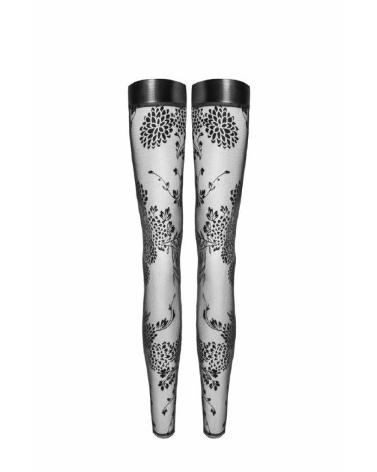 Панчохи Noir Handmade F243 Tulle stockings with patterned flock embroidery - M Панчохи Noir Handmade F243 Tulle stockings with patterned flock embroidery - M