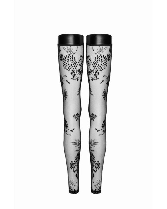 Панчохи Noir Handmade F243 Tulle stockings with patterned flock embroidery - L Панчохи Noir Handmade F243 Tulle stockings with patterned flock embroidery - L