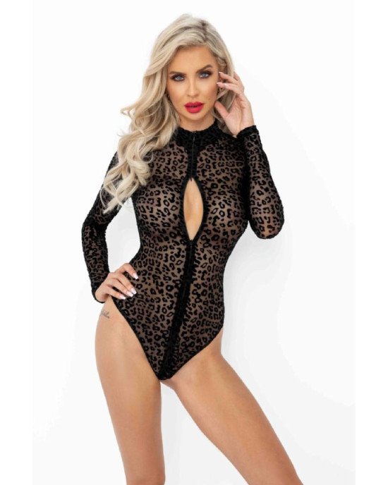 Боді Noir Handmade F287 Leopard flock bodysuit with long sleeves - S Боді Noir Handmade F287 Leopard flock bodysuit with long sleeves - S
